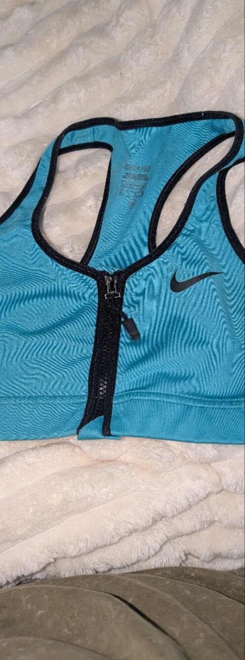 Nike Turquoise Front-Zip Sports Bra with Black Trim